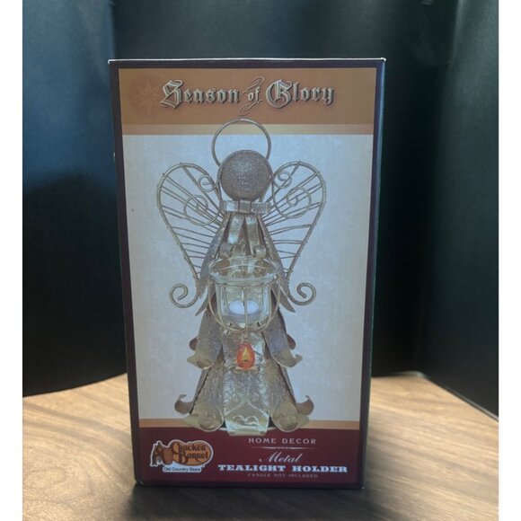 Cracker Barrel Gold Glitter Angel Tealight Candle Holder With Glass Cup - Picture 10 of 11